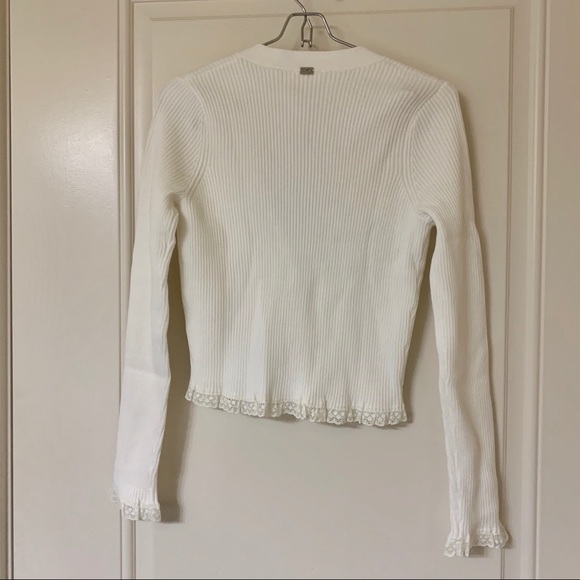 Ivory White Ribbed Lace Trim Nina Cardigan - Picture 5 of 6